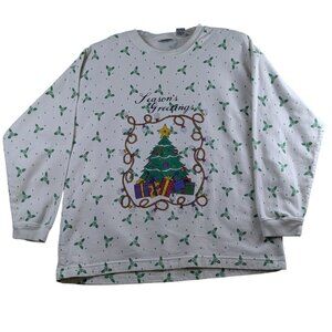 Vintage Gitano Seasons Greetings White Christmas Tree Sweatshirt Womens Large